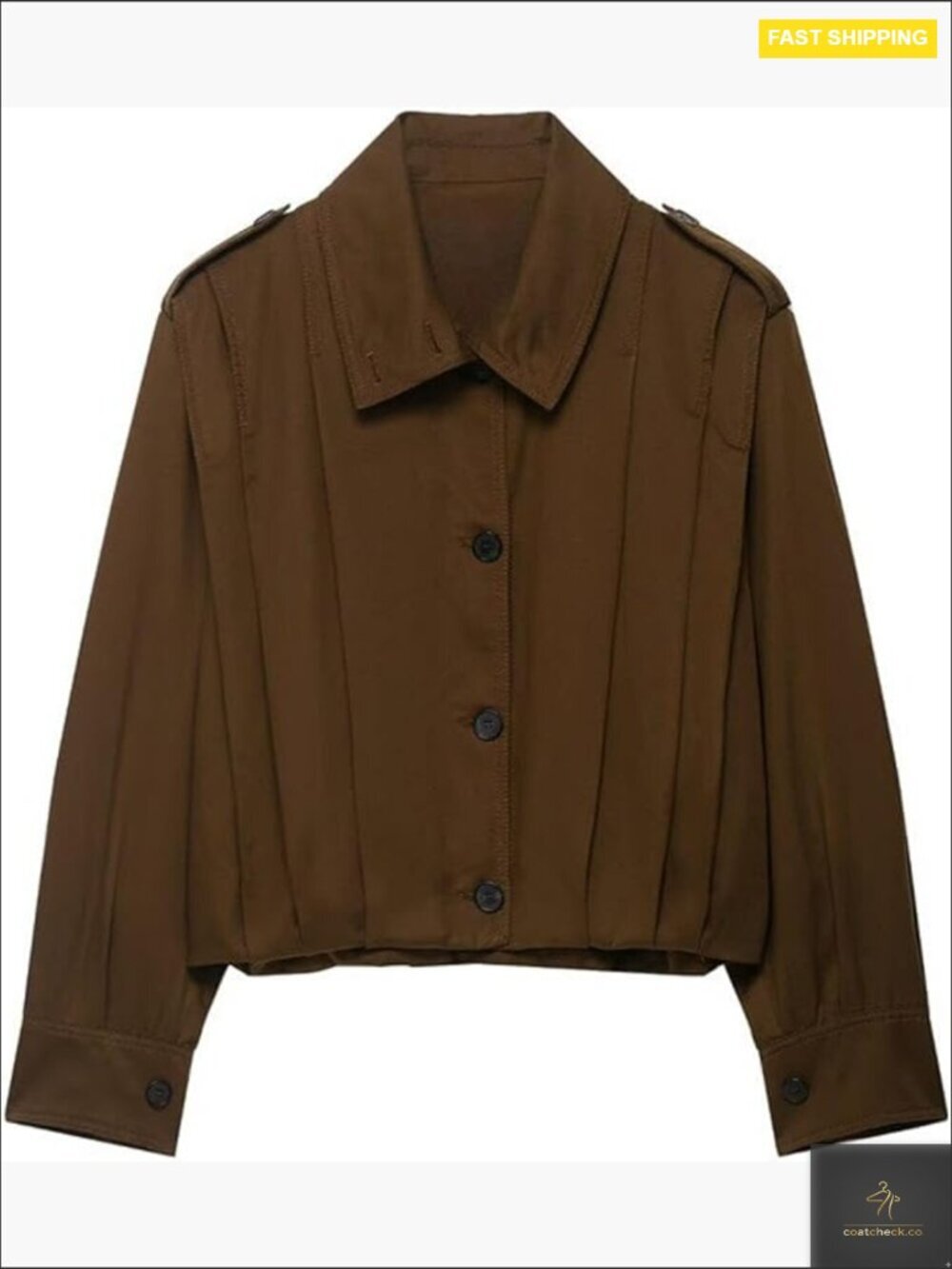 Cropped Pleated Trench Coat Lapel Collar Casual Retro Chic Outerwear